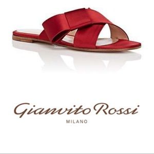 GIANVITO ROSSI Red Bow Satin Sandals